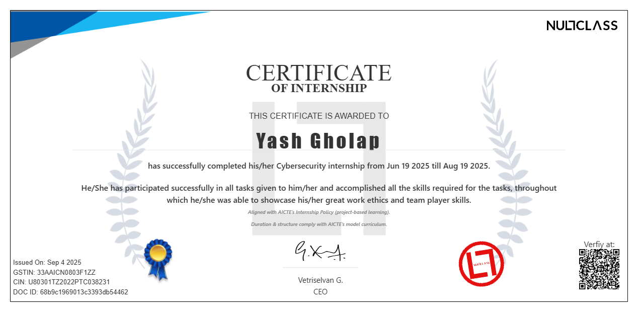 Cybersecurity Internship Certificate (NullClass)