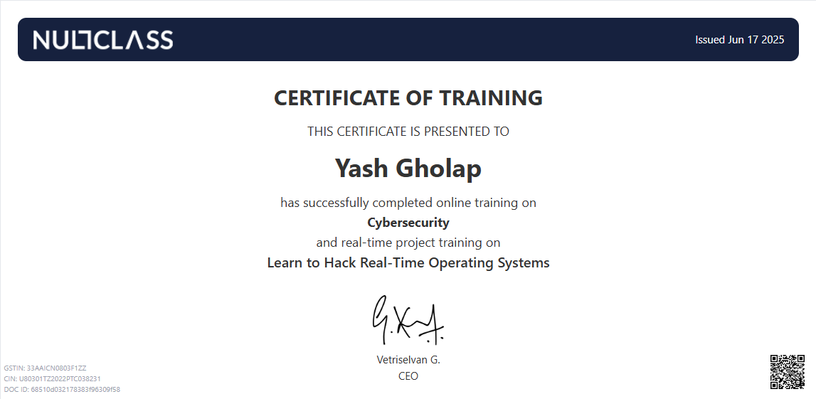 Undefined Training Certificate (NullClass)