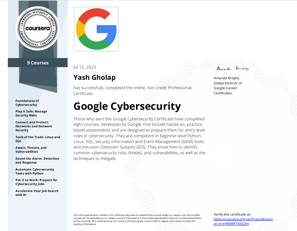 Google Cybersecurity (Coursera)