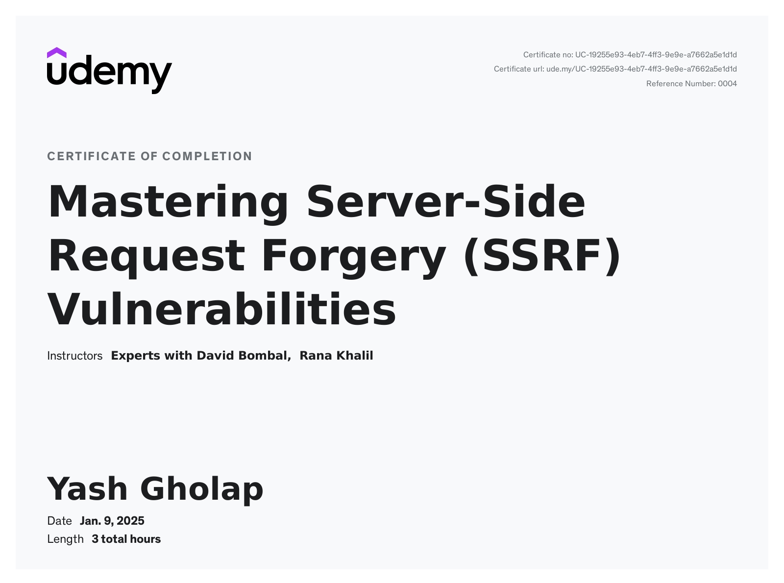 Mastering Server-Side Request Forgery (SSRF) Vulnerabilities (Udemy)