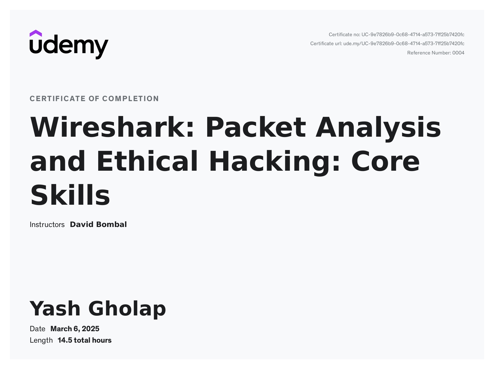 Wireshark: Packet Analysis and Ethical Hacking: Core Skills (Udemy)